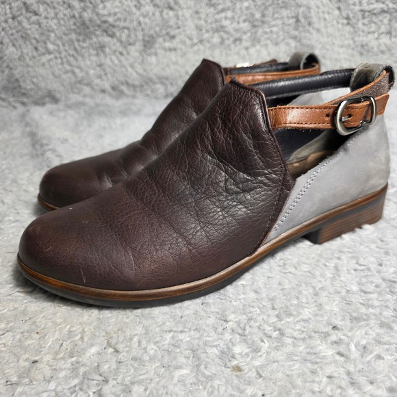 Naot Shoes - Naot Leather Cutout Ankle Booties Shoes Brown Gray Buckle‎ Strap Women 38  7 7.5